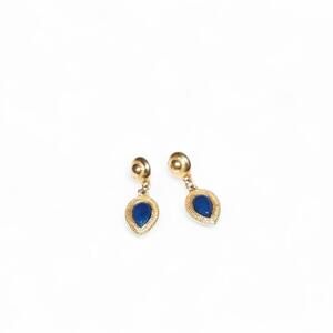 vintage dangle earrings rich blue accents and a classic gold tone finish